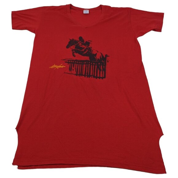 Vintage 80s 90s Single Stitch Jerzees Russell Made In USA Womens Red L‎ Horse - Picture 1 of 12